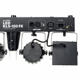 Baksida av Eurolite LED KLS-120 FX ljusset som visar anslutningar, DMX-ingång, strömuttag och monteringsfäste.