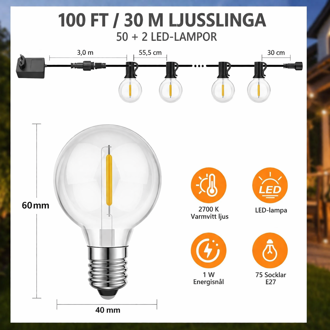 Utomhus Ljusslinga 30 - 90m