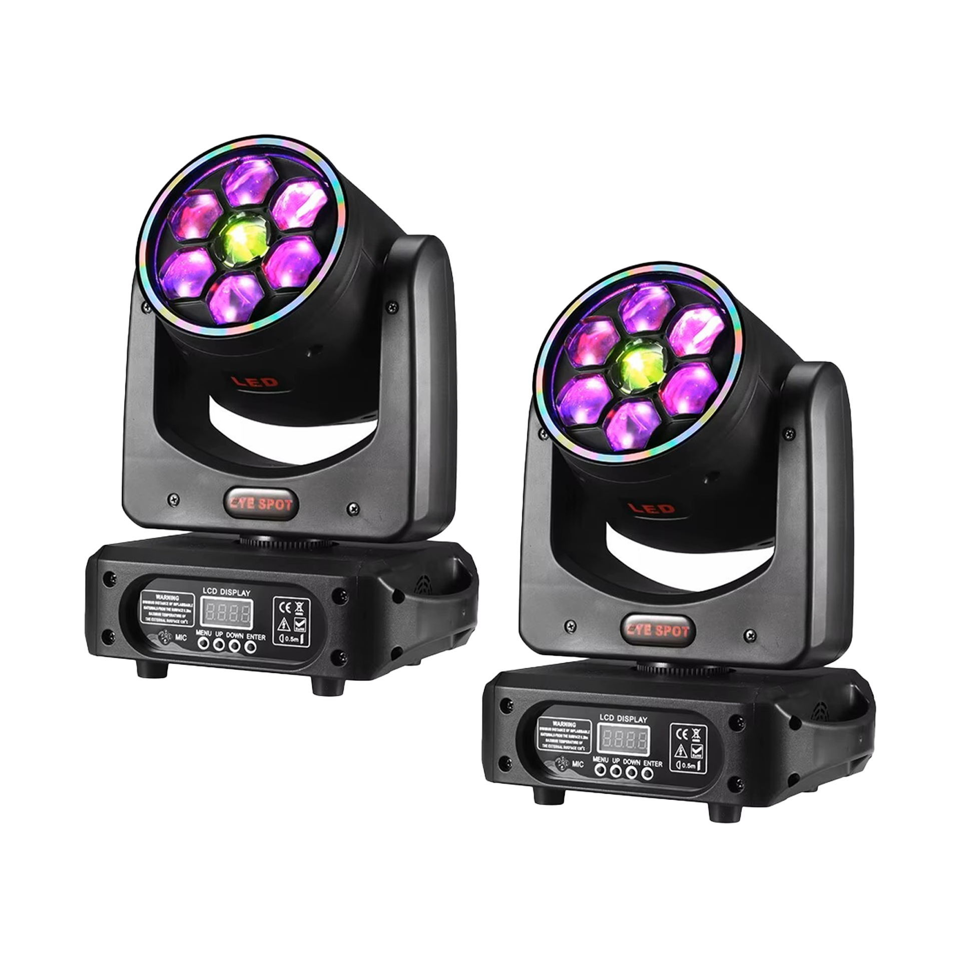 “Två 150W Moving Heads med 2-FX-in-1 effekter och flerfärgsljus.”