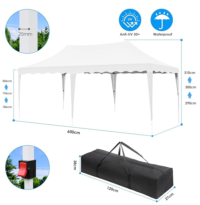 Partytält 6x3 meter med mått och specifikationer, hopfällbart tält för event och fest