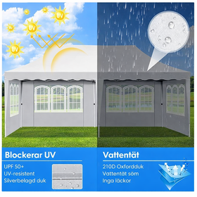 Partytält med UV-skydd och vattentät duk, skydd mot sol och regn för utomhusevent